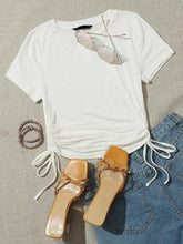 DRAWSTRING SIDE SOLID TEE-WHITE